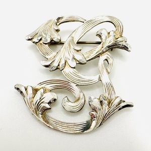 STERLING SILVER 925 Vintage Script Initial Letter G Brooch Flourish Art Nouveau